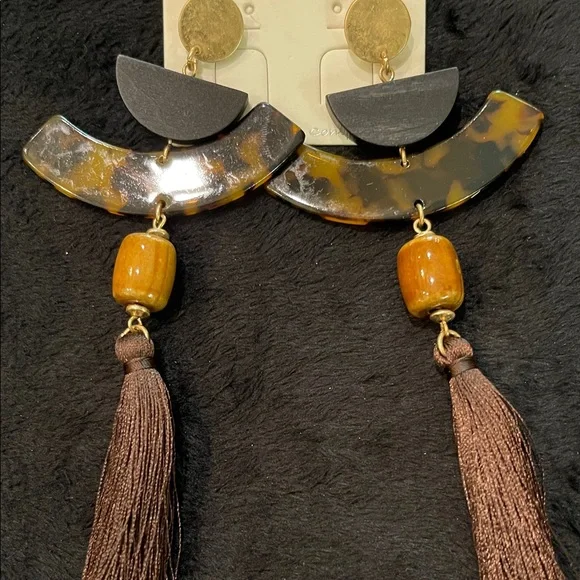 Brown and Black Tassel Earrings - Picture 2 of 2